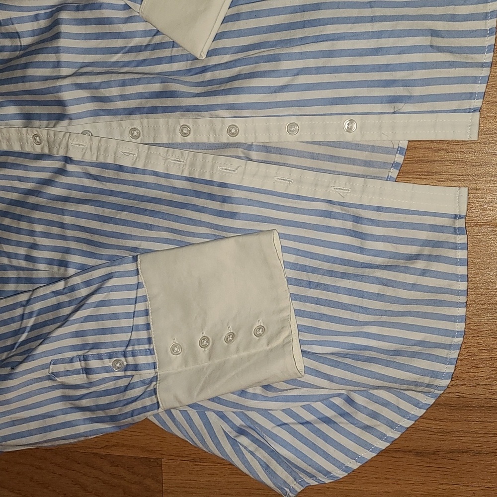 EUC NY & CO striped white/blue button down shirt womens sz xl - Picture 2 of 3